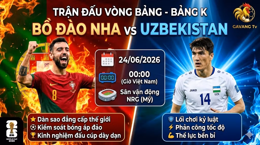Nhận định trực tiếp trận đấu Bồ Đào Nha vs Uzbekistan tại bảng K World Cup 2026.